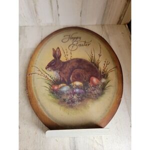 18 inch Happy Easter egg shaped standing sign rabbit bunny rustic home decor